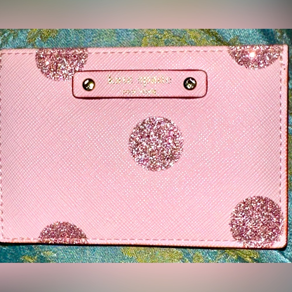 Kate Spade New York Graham Haven Lane Pink Glitter Dot Slim Card Case Wallet
